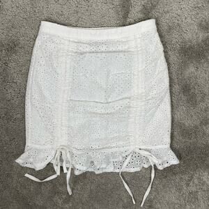 Current Mood White Eyelet Coquette Mini Skirt Size XS Ruffle Bow Tie Dollette